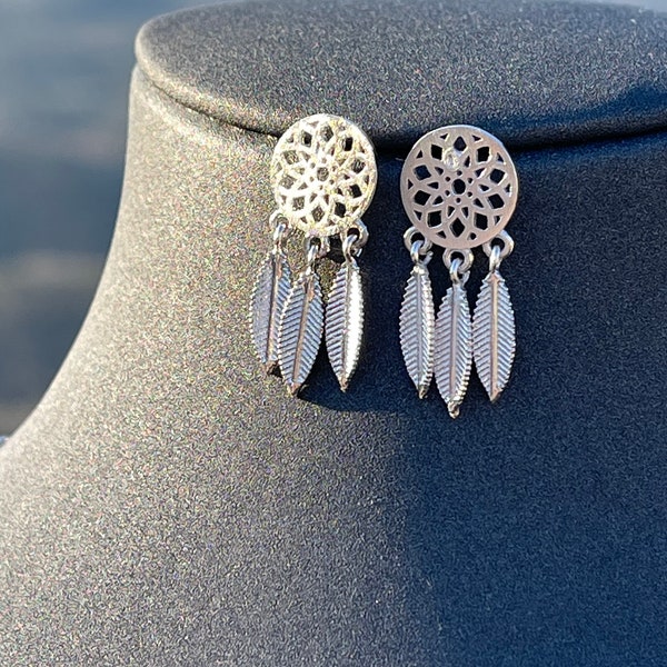 sterling silver dream catcher earrings for protection positive energy