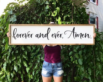 Forever And Ever Amen Wood Sign 13 x 6 Wall Decor  Wedding  Marriage  Plaque  Wooden Decor