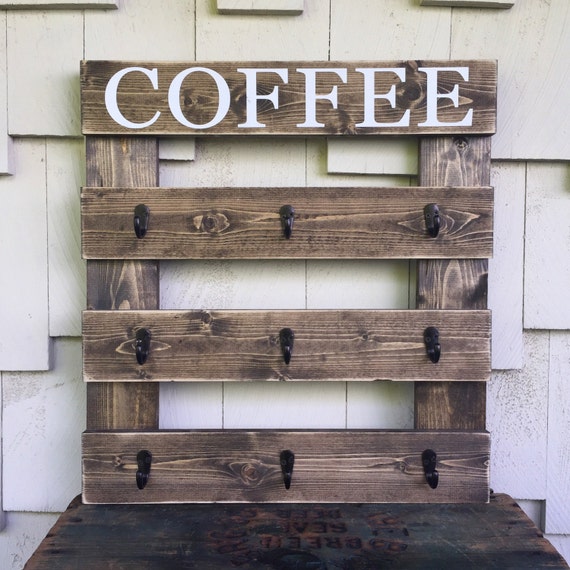 9 Cup Coffee Rack Coffee Mug Sign Wood Sign With Hooks Etsy