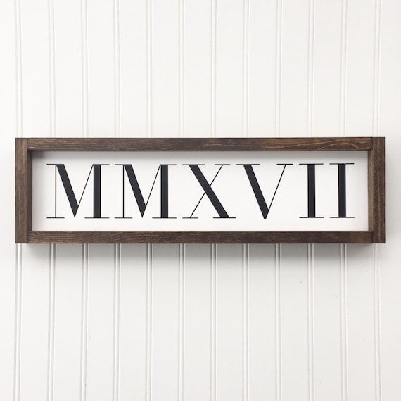 2017 Roman Numerals Framed Wood Sign Wedding Year Keepsake Etsy