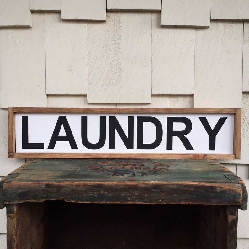 Laundry Framed Wood Sign Farmhouse Style Wall Hanging Custom Image 0