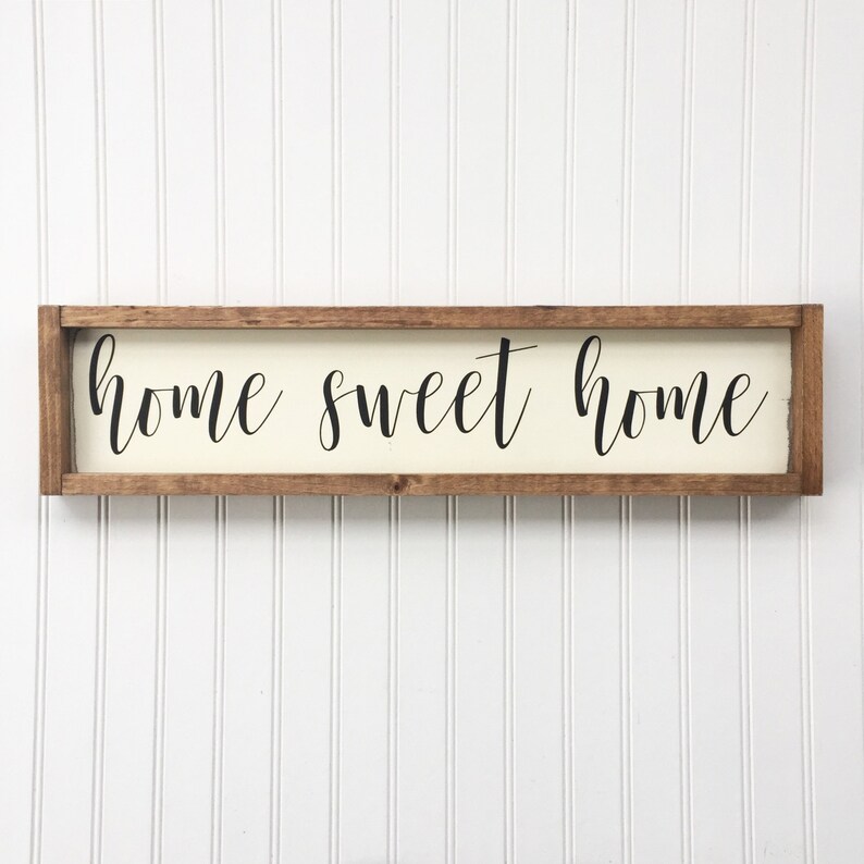 Home Sweet Home Framed Wood Sign Cursive Handwritten Font Etsy