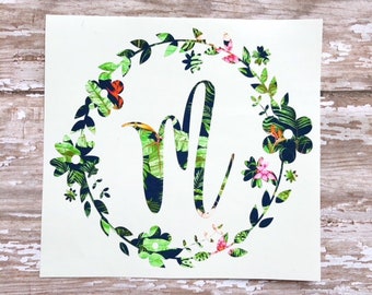 Lilly Pulitzer Floral Monogram decal / Floral Monogram Decal / Floral Wreath Monogram Car decal / Yeti decal / Laptop decal / Tumbler Decal