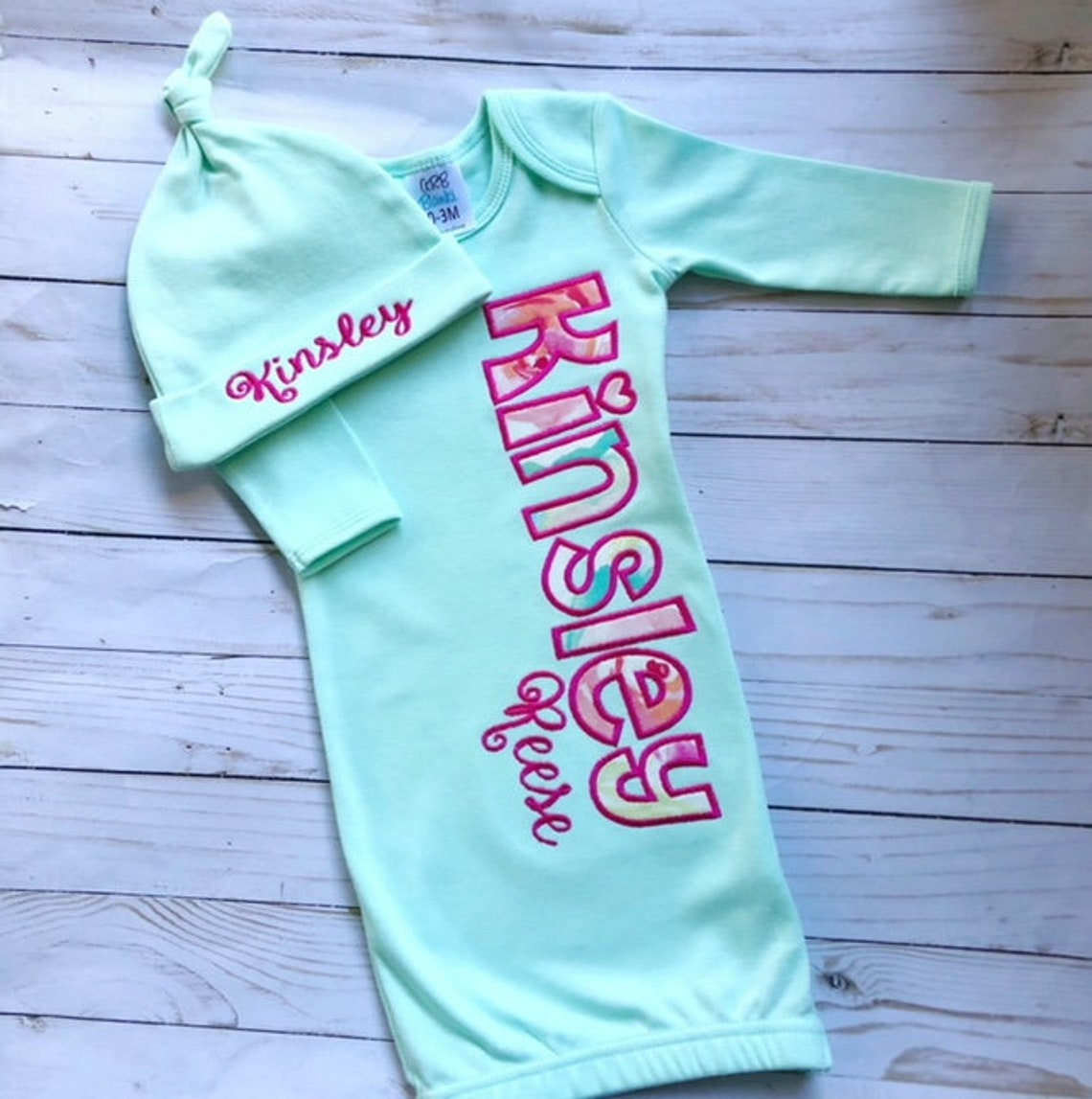 Newborn Gown / Baby Girl Gown / Mint Gown / Infant Gown Set / Etsy