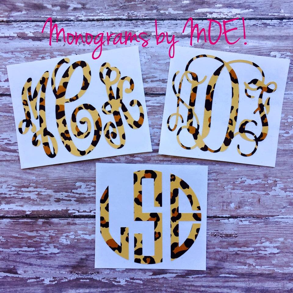 Leopard Print Monogram Decal / Monogram Car Decal / Yeti Decal / Lapt…