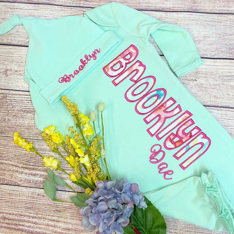 Newborn Gown / Baby Girl Gown / Mint Gown / Infant Gown Set / Etsy