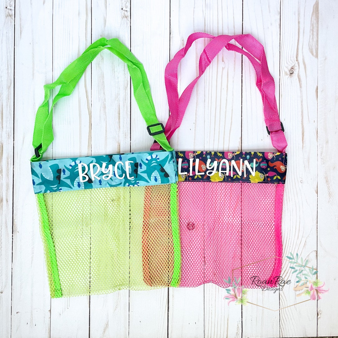 Personalized Beach Mesh Bag, Seashell Beach Mesh Tote, Beach Toy Bag