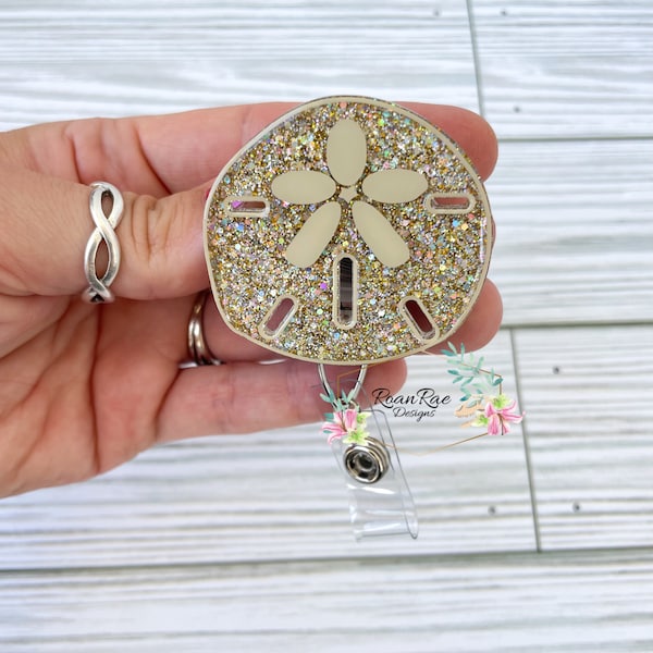 Sand Dollar Retractable Badge Reel, Beach RN ID Holder For Her, Glitter Medical Key Card Holder, Summer Gift, Teacher Beaded Lanyard