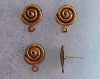 Vintage med. circular snake earring w/stainless steel post & closed loop.Casted base w/antique gold plating.Made in USA, 12x16mm Qty. 4(EP9)