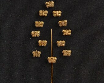 Vintage, small, puffed, two sided, antique gold butterfly bead, acrylic with triple gold plating, made in USA, 5mmX8mm Qty. 12 CF32