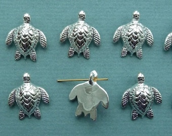 Vintage bright silver plated turtle charm, made in USA, 22 x 19mm, Qty. 10 (CS12)