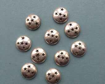 Vintage 24mm round flat back with stars, easy drill. Made in USA, Qty. 10 CC83