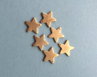 Vintage bright gold plated puffed star charm, made in USA, 28 x 28mm, Qty. 6 (CC32)