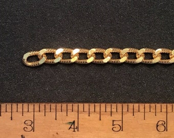 10mm bright gold plated metal ribbed curb chain, open link, 10ft, made in USA, CH26