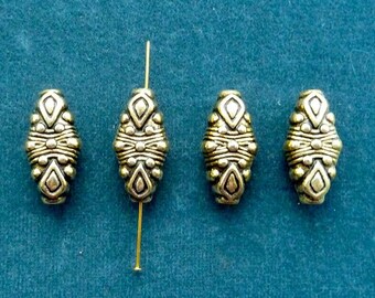 Vintage antique gold plated diamond shaped bead, 25 x 12mm, Quantity 4 (B-16)