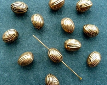 Vintage antique gold plated oval bead, 12 x 10mm, Quantity 12(B-24)