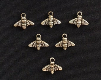 Vintage, puffed, double sided, antique silver bee charm, made in USA, 20mmX16mm Qty. 6 CF38