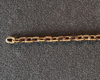 6mm antique gold plated brass flat oval ribbed cable chain, open link, 10ft, made in USA, CH9
