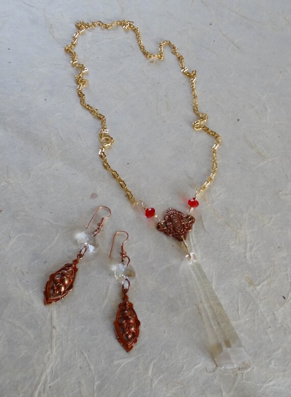 Vintage Brass Focal Large Crystal Chandelier Drop Red Image 0