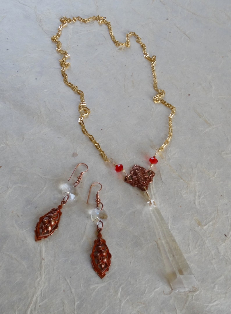 Vintage Brass Focal Large Crystal Chandelier Drop Red Image 0