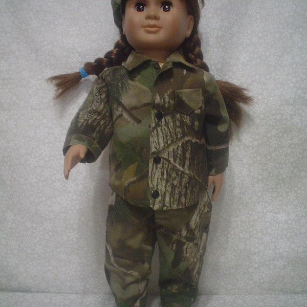 18" doll 3-piece jacket pants cap  Realtree Geologic camouflage hunting outfit made to fit American Girl/Boy doll or similar 18" dolls
