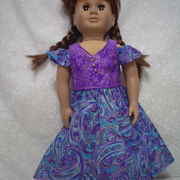 18" style doll long purple paisley dress ready to ship made to fit American Girl  or similar dolls