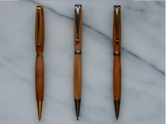 Cherry Wood Pens Slim Line, Twist, Stationary, Black Ink, Ballpoint,  Office, School, Made in Canada 