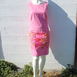 Bubble Gum Pink Vintage Embroidered Dress 1960s Size 6