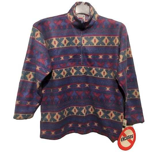 Vintage No Excuses Quarter Zip Fleece Top Pullover Aztec Southwest Tribal Small NWT Etsy UK