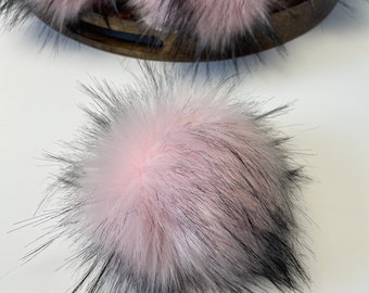 Wild Rose Faux Fur Pompom | Light Pink with Black Tips