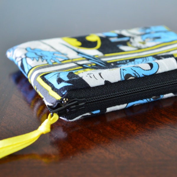 Batman Change Purse with quilted liner, Handmade, Free shipping in US, High Quality, Card Holder, Zipper Pouch, Wallet, Women