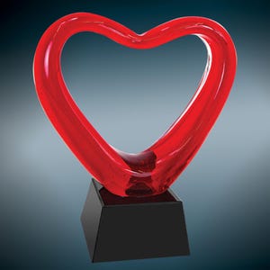 Red Artistic Glass Heart on Black Base