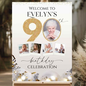 Letrero de bienvenida personalizado para cumpleaños número 80, mira quién tiene 90, póster para fiesta de cumpleaños número 90, decoración imprimible para cumpleaños de adultos número 90, regalo de cumpleaños para mujeres y hombres