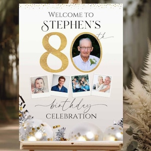 Letrero de bienvenida personalizado para cumpleaños número 80, mira quién tiene 80 años, póster para fiesta de cumpleaños número 80, decoración imprimible para cumpleaños de adultos número 80, regalo de cumpleaños para mujeres y hombres