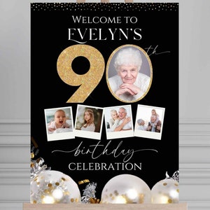 Letrero de bienvenida personalizado para 90 cumpleaños, "Mira quién tiene 90", póster para fiesta de 90 cumpleaños, decoración imprimible para cumpleaños de adultos, regalo de cumpleaños para mujeres y hombres.