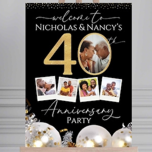 DIY personalisiertes 40. Jahrestag Willkommens-Zeichen, 40. Jahrestag-Party-Poster, 40 Jahre druckbares Dekor-Geburtstags-Partygeschenk für Paar