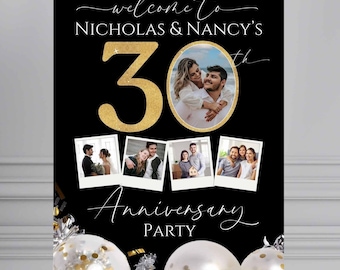 DIY Personalized 30th Anniversary Welcome Sign, 30th Anniversary Party Poster, 30 years Printable Decor Anniversary Party Gift for Couple