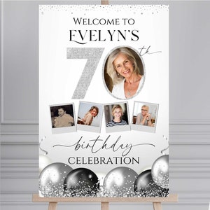 Letrero de bienvenida personalizado para cumpleaños número 70, mira quién tiene 70, póster para fiesta de cumpleaños número 70, decoración imprimible para cumpleaños de adultos número 70, regalo de cumpleaños para mujeres y hombres
