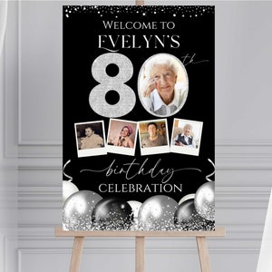 DIY personalisiertes 80er Willkommensschild, Look Who's 80, 80er-Geburtstagsfeier Poster, Erwachsener Geburtstag druckbare Dekoration Geburtstag für Frauen Vorlage