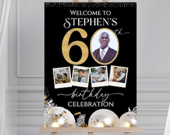 Letrero de bienvenida personalizado para 60 cumpleaños, mira quién tiene 60, póster para fiesta de 60 cumpleaños, decoración imprimible para cumpleaños de adultos de 60 años, regalo de cumpleaños para mujeres y hombres