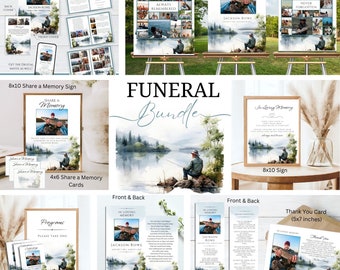 Editable Fishing Mountain Outdoors Fisherman Photo Memorial Funeral Bundle Template Printable Celebration Celebrating the Life Honoring