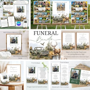Editable Hunter Mountain Outdoors Hunting Photo Memorial Funeral Bundle Templates, Printable Celebration of Life, Funeral Program, Posters