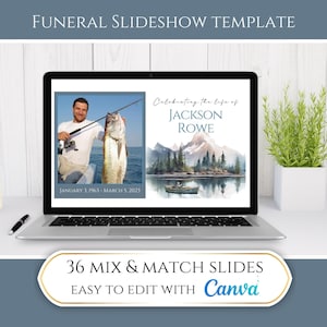 Editable Fishing Mountain Outdoors Fisherman Memorial Funeral Photo Slideshow Template Video Celebration of Life Presentation Photo Montage