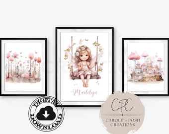 Fairy Princess Magical Wall Art, Girls Room Wall Decor, Toddler Girl Nursery Room Prints, Little Girls Printable Art, Digital Download