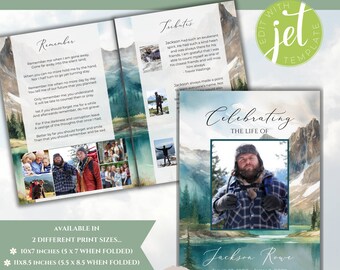 Mountain Funeral Program Template, Outdoors Celebration of Life (Digital Download)