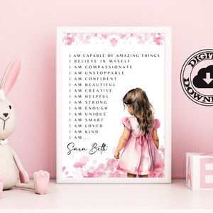 Nombre personalizado Morena Afirmaciones Positivas Impresión de Arte, Niña Afirmaciones Arte de la pared, Dormitorio para niños pequeños, Princesa Descarga Digital