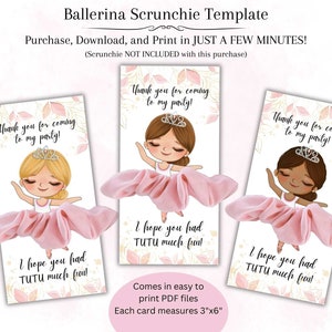 Ballerina Scrunchie Kartenvorlage, Ballett-Tänzerin Gastgeschenk, Ballerina Princess Tag Scrunchie Inhaber, digitaler Download