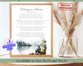 Fishing in Heaven Poem Sign Ready to Print, Celebration of Life Poem Fisherman, Memorial Table Poem, Remembrance Poem, Funeral Memorial Poem