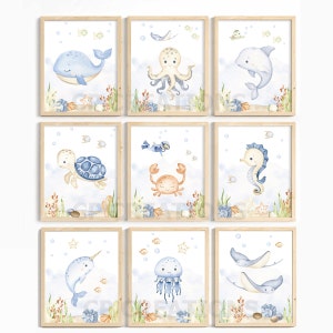 Unter dem Meer Aquarell Kinderzimmer Drucke, nautische Ozean Tier Wandkunst, Meerestier Poster, Jungen oder Mädchen Kinderzimmer Spielzimmer Dekor digitale Datei