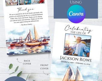 Editable Sailing Ocean Photo Memorial Funeral Program Template, Printable Celebration of Celebrating the Life Honoring Sailor Beach Sailboat